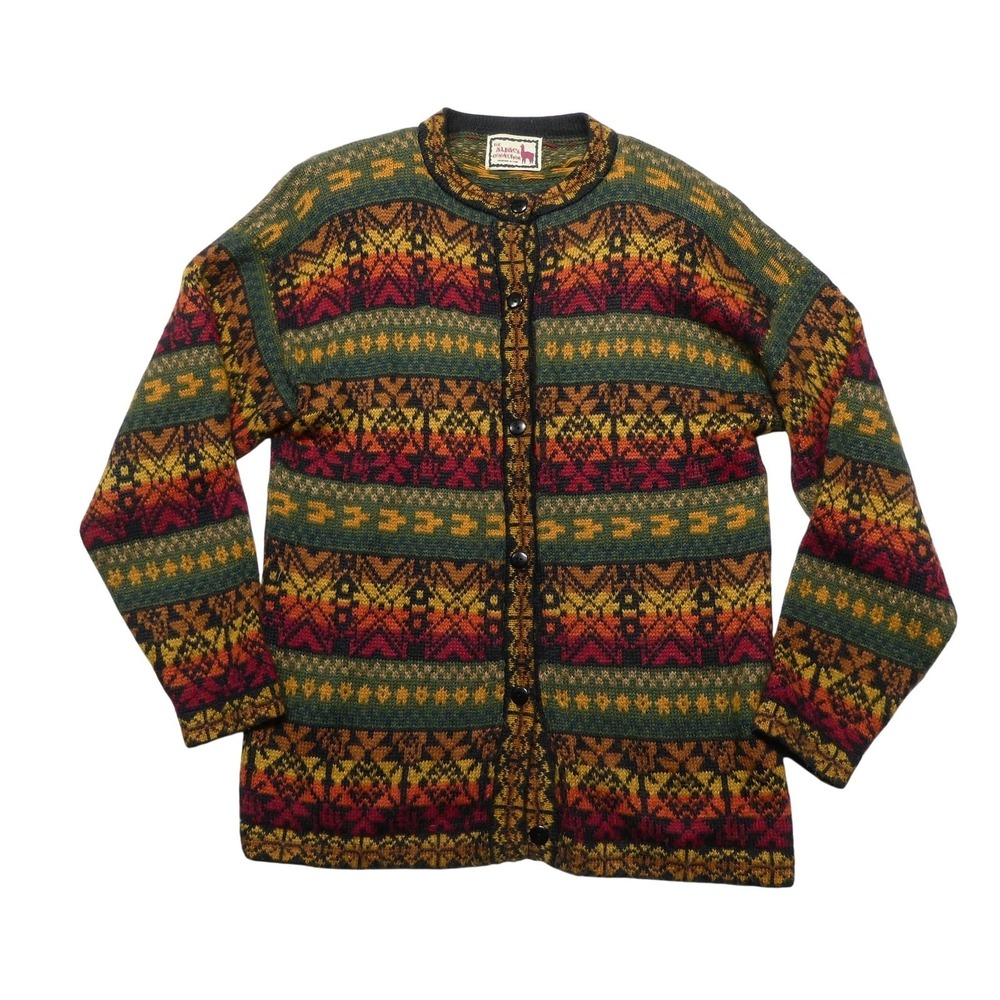 The Alpaca Connection‎ Sweater Cardigan Womens L Multicolor Alpaca Fair Isle